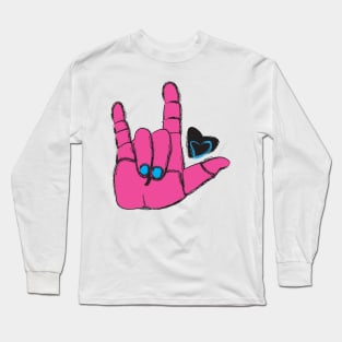 ASL ILY Pink/blue with heart Long Sleeve T-Shirt